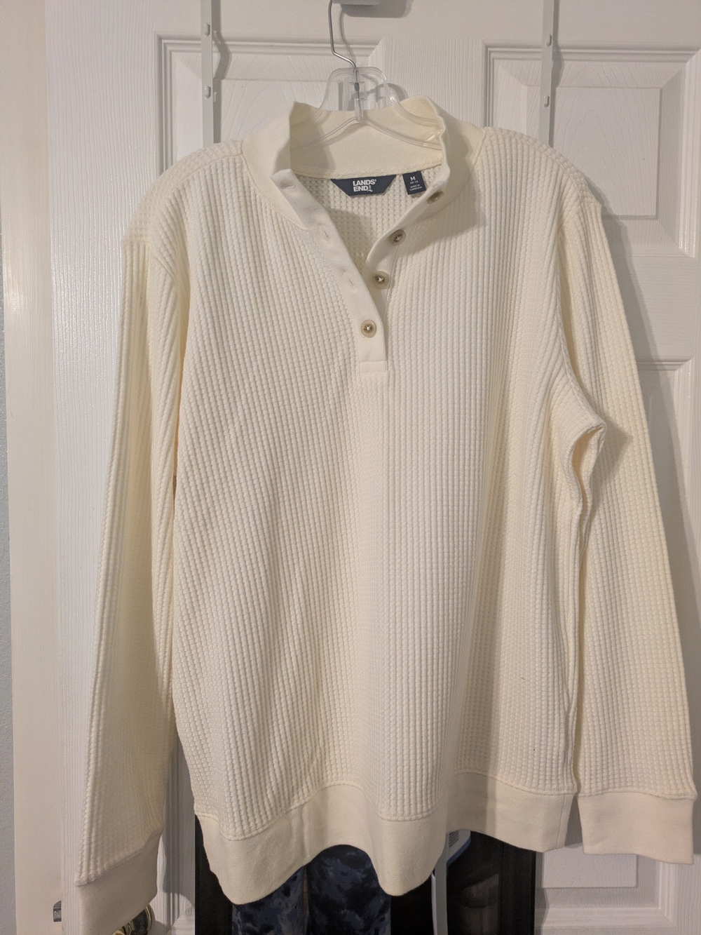 Lands' End Cream Waffle-Knit Henley - Women
